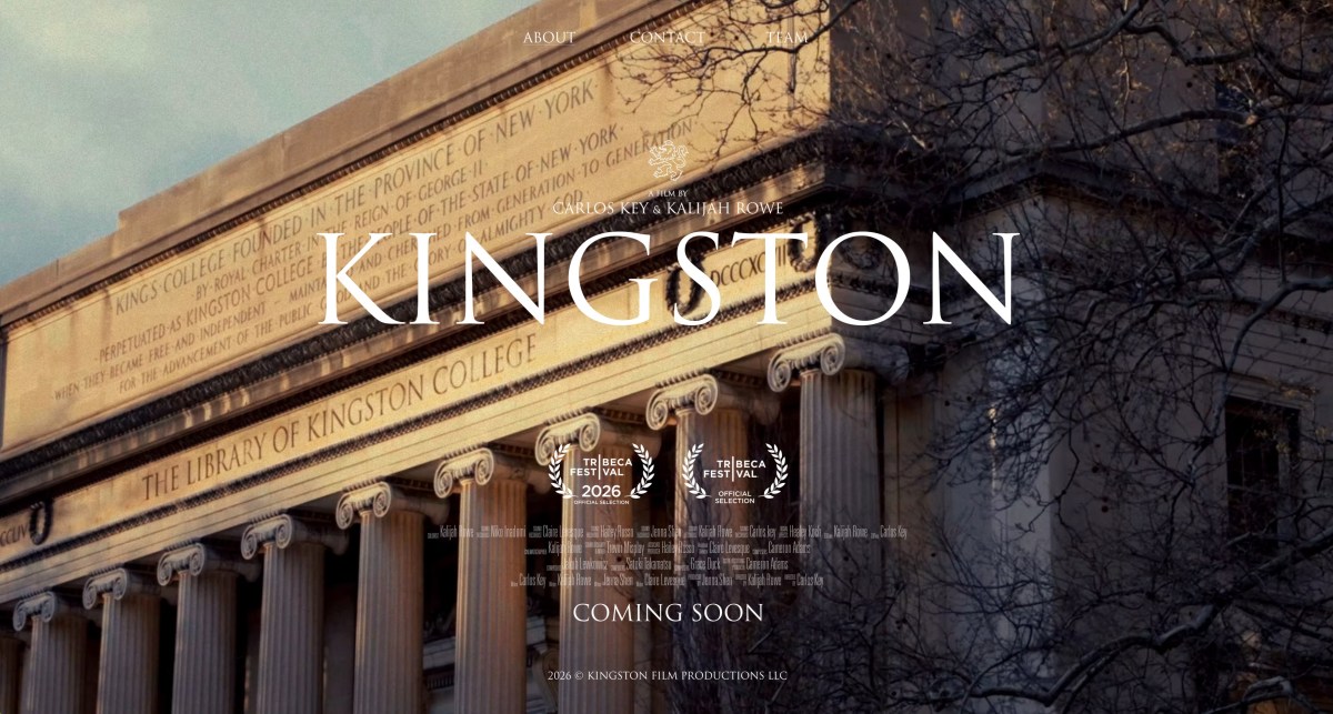 Kingston Movie 2026 poster with a title card over a roman classical building with details about the film